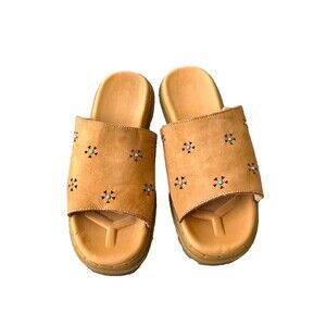 Skechers Vintage Y2K Tan Leather Platform Sandals Turquoise Beaded Newv Sz 10